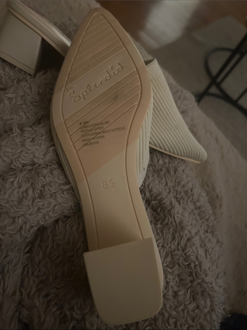Splendid Cream Ribbed Pointed Mule Heels - Picture 5 of 5